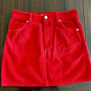 Red Corduroy Mini Skirt